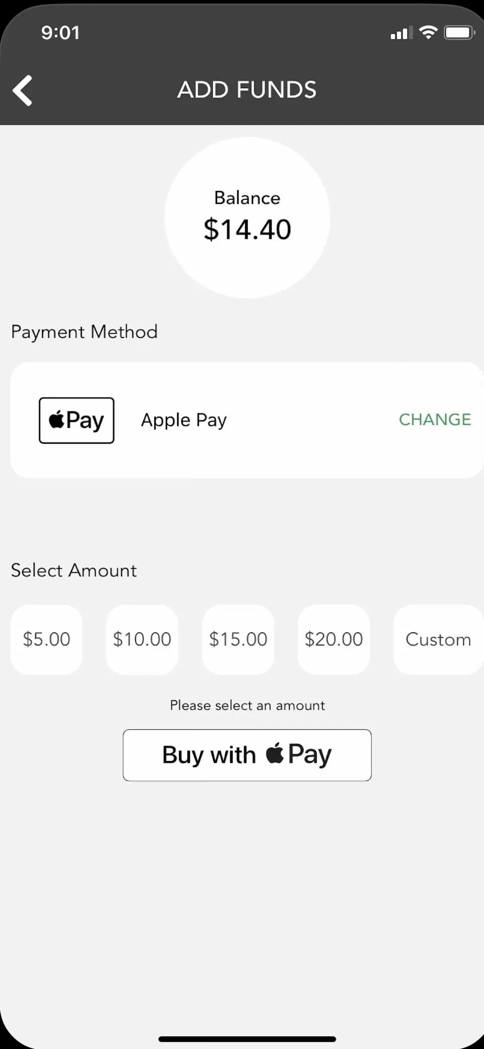 Add funds screen in LaundryCat